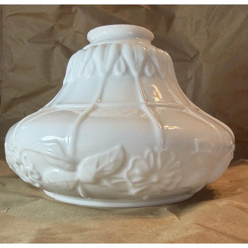 Vintage Milk Glass Lamp Shade 2" Fittter Floral Hurricane Globe Replacement